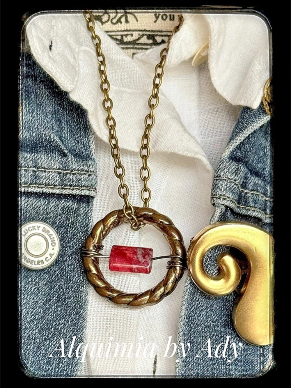 Bronze Tone Pendant Necklace Agate